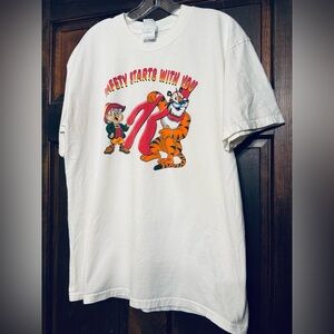 Vintage Kelloggs “Safety Starts With You” Gildan White T-Shirt Size Large